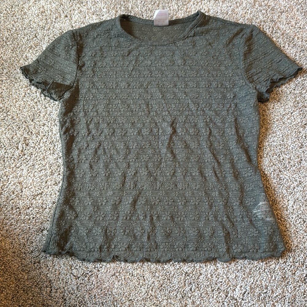 Lace floral top see through shirt green medium no boundaries